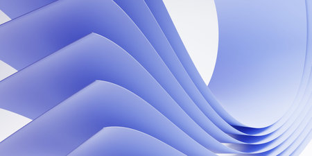 3d render, abstract modern background with folded ribbon, blue cloth macro. Fashion wallpaper with textile layers in wave shape. Paper roll edges on white backdrop, curvy sheets, minimal compositionの写真素材