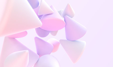 Abstract background with geometric shapes 3d render. Holographic cones with matte gradient texture,...