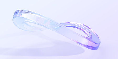 Abstract glass geometric figure in shape of infinity 3d render. Holographic wavy sculpture,...