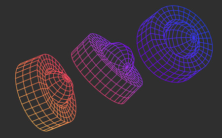3d wireframe shapes icons set, abstract geometric mesh polygon spheres with rings. Outline colorful...
