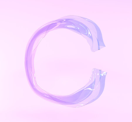 Abstract circle frame of iridescent glass ribbon or water wave 3d render. Holographic crystal or acrylic round shape with gradient texture, liquid chromatic object on pink backgroundの写真素材