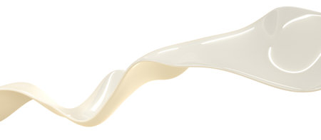 Flow of milk, cream, yogurt or dairy drink 3d render. Luxury white wave of lotion, shampoo or soap with liquid glossy texture. Skin care natural cosmetic product, mockup promo bannerの写真素材
