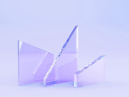 3d render abstract geometric purple background with glass triangle plates. Crystal decorative wall...