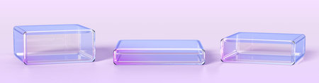 3d glass transparent clear stand podium display box isolated render icon set. Crystal square...