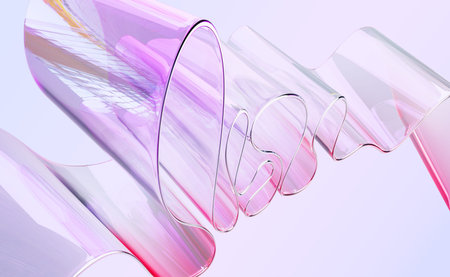 Abstract glass 3d background wallpaper with plastic acryl transparent clear fold ribbon curve tape...