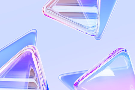 Abstract glass 3d background wallpaper with crystal and plastic triangle plates render. Iridescent...