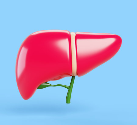 3d anatomy human liver medical icon render. Concept of hepatic system health. Cartoon internal body...