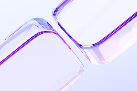 Glass holographic transparent cubes 3d background. Abstract geometric clear block shapes with...
