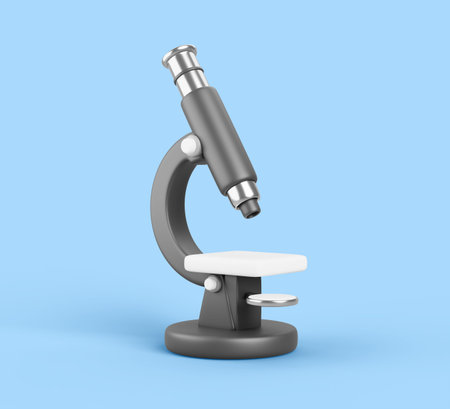 Microscope 3d render icon. Realistic equipment for science or medical laboratory. Black silver...