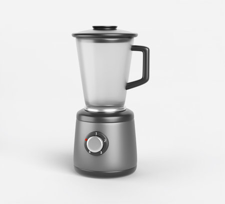 3d blender, mixer for smoothie, juice and shakes. Kitchen electric appliance for chopper food, blend drink, mousse and crush ice. Realistic render icon of juicer with empty glass jarの写真素材