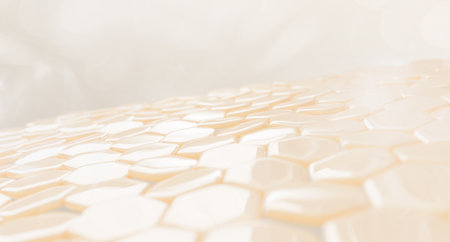 3d uneven skin texture with hexagon cell pattern. Honeycomb epidermis layer with blemishes. Cosmetic anti aging care of elasticity and wrinkles. Collagen elastin serum, lifting creamの写真素材