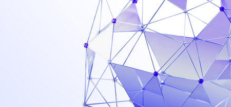 Abstract wireframe glass background. Polygonal 3d sphere of crystal dots and lines. Holographic...
