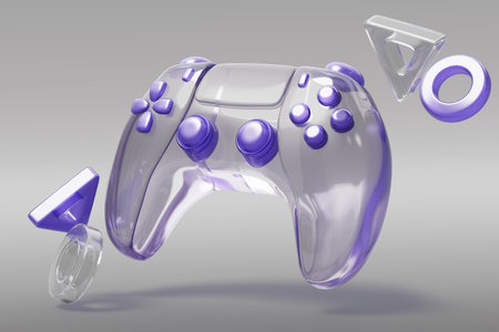 3d transparent wireless gamepad with purple buttons for console handle remote gaming controller....