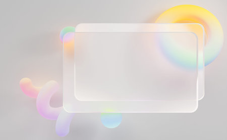 Liquid glass morphism browser windows on abstract geometric 3d background. Multiple tabs open,...