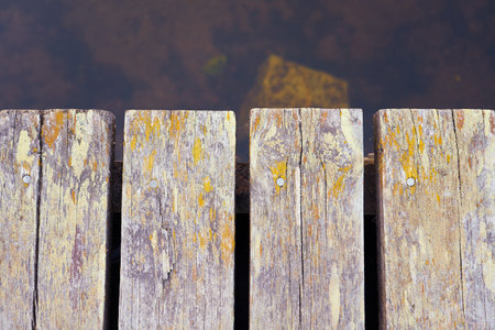 A bridge of an old vintage wooden boards as a background. Copy space.の写真素材