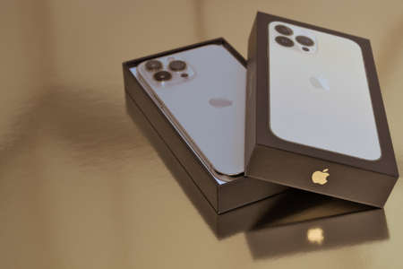 Turku, Finland- 26 September, 2021: New iPhone 13 Pro Max in an open box.のeditorial素材
