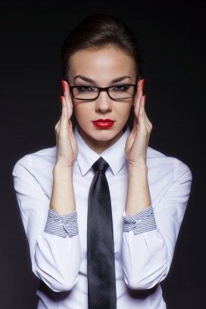 Businesswoman handle glassesの写真素材