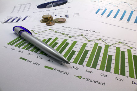 Pen over a business inteligency analisys graph (BI).