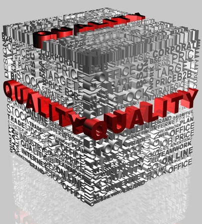 Business words related in cube format with highlighted word Quality in redの写真素材
