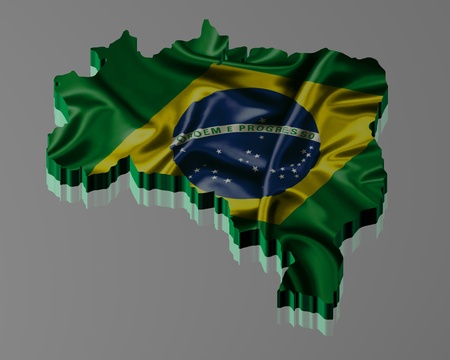 Brazil map rendered with Brazilian flag over the mapの写真素材