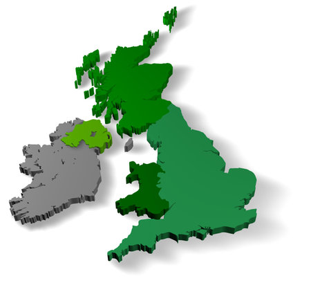 Illustration of united kingdom of great britain with republic of ireland on white backgroundの写真素材