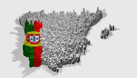 Portugal flag mounted with blocks over the country boundaryの写真素材