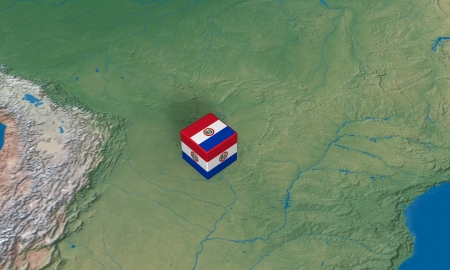 Location of Paraguay with a cube over the mapの写真素材