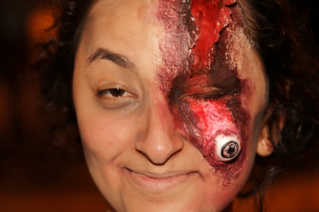 ASSIS, SAO PAULO BRAZIL - SEPTEMBER 29  An unidentified woman dressed as a zombie, during the annual zombie walk on September 29, 2012 in Assis, Sao Paulo, Brazil のeditorial素材