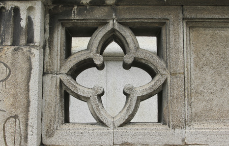 SAO PAULO, BRAZIL - MARCH 8, 2015: Detail of traditional stone art on bas relief on Nossa Senhora Auxiliadora Catholic Church in Sao Paulo Brazil.のeditorial素材