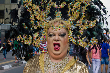 SAO PAULO, BRAZIL - June 7, 2015: An unidentified Drag Queen dressed in traditional costume...