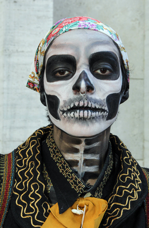 Sao Paulo, Brazil November 2 2016: An unidentified girl in tradicional skull mexican style costume in the annual event Zombie Walk in Sao Paulo Brazil.のeditorial素材
