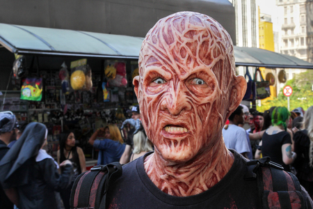 Sao Paulo, Brazil November 2 2016: An unidentified man in scary costume in the annual event Zombie Walk in Sao Paulo Brazil.のeditorial素材