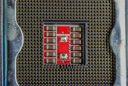 Abstract perspective in macro detail of a motherboard