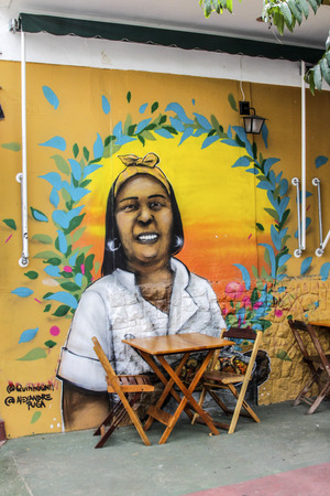 Sao Paulo, Brazil February 4, 2017: Colorful graffiti of unidentified artist on the wall of the Batman Alley in Sao Pauloのeditorial素材
