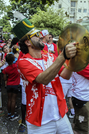 Sao Paulo, Brazil February 18, 2017: An unidentified group of people singing and dancing at popular type of street carnival at Passaram a Mao na Pompeia Samba Group in Sao Paulo, Brazil.のeditorial素材