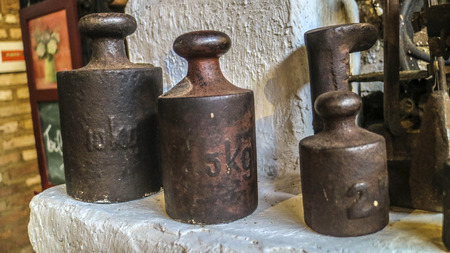 Macro detail of old balance scaling weight used in Colonial age in Brazilの写真素材