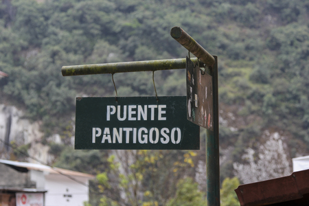 Street sign in Aguas Calientes near Machu Pichuu Cuzco Peruの写真素材