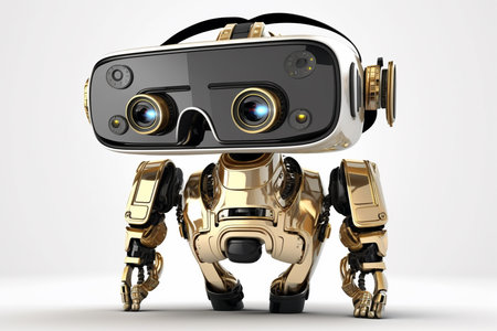 Illustration of a robot using virtual reality glassesの素材