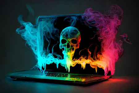 Conception of a hacked laptop during virus attackの素材