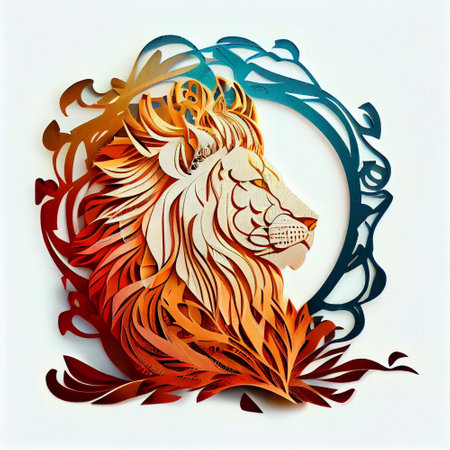 Papercut art of a lion with white backgroundの素材