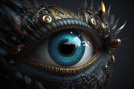 Illustration of a robotic bionic digital blue eyes conceptionの写真素材
