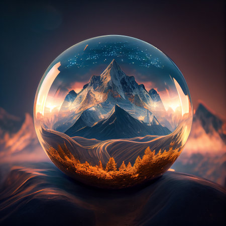 AI generated transparent and bright color globe with mountainの写真素材