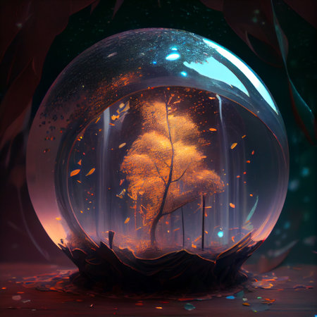 AI generated transparent and bright color globe with treeの写真素材