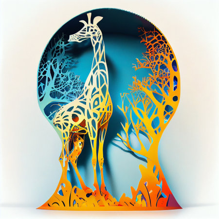 Papercut art of an giraffe with white backgroundの素材