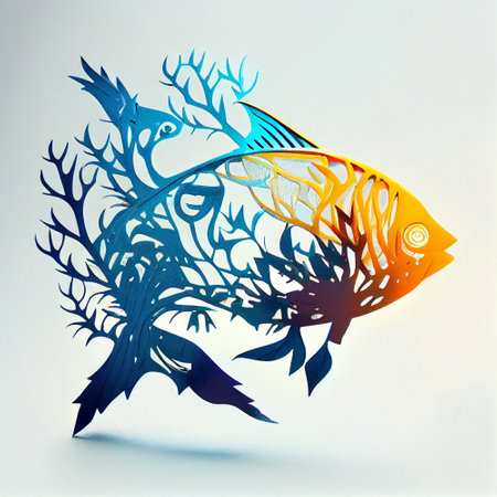 Papercut art of a fish with white backgroundの素材