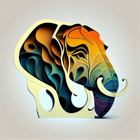 Papercut art of an elephant with white backgroundの素材