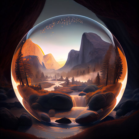 AI generated transparent and bright color globe with mountainsの素材