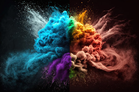 Colorful illustration of a powder explosion in a realistic styleの素材