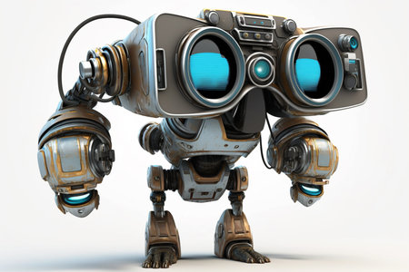 Illustration of a robot using virtual reality glassesの素材