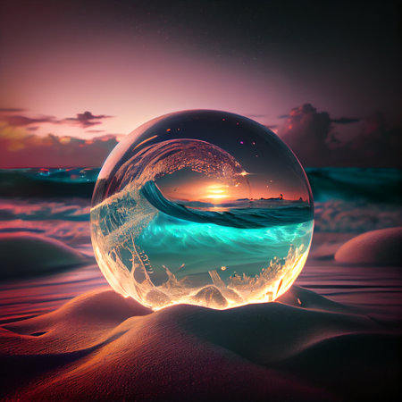 AI generated transparent and bright color globe with wavesの素材